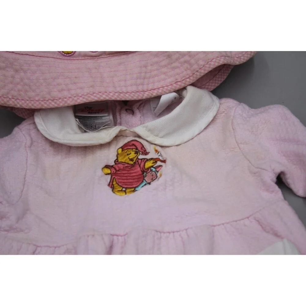 Disney Store Hat & Sleeper Piglet Pooh Outfit Romper Bodysuit Pink Size 3M READ!